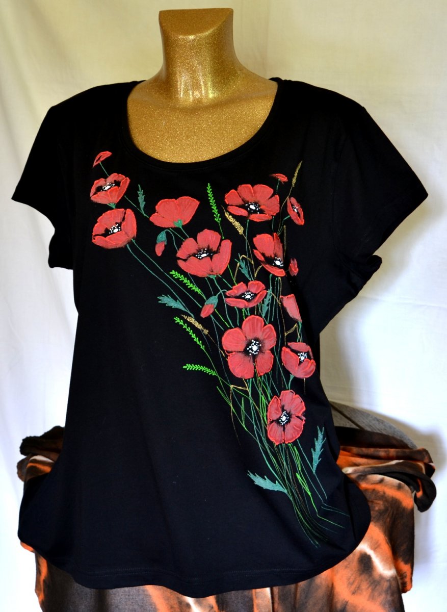 Černé tričko s vlčími máky, XXL