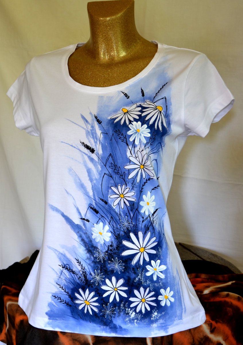 Bílé tričko s kopretinami, M - XXL