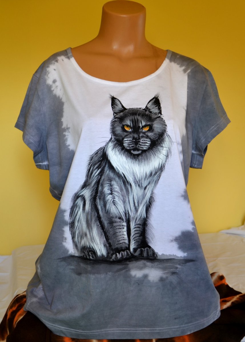 Šedé tričko s kocourem