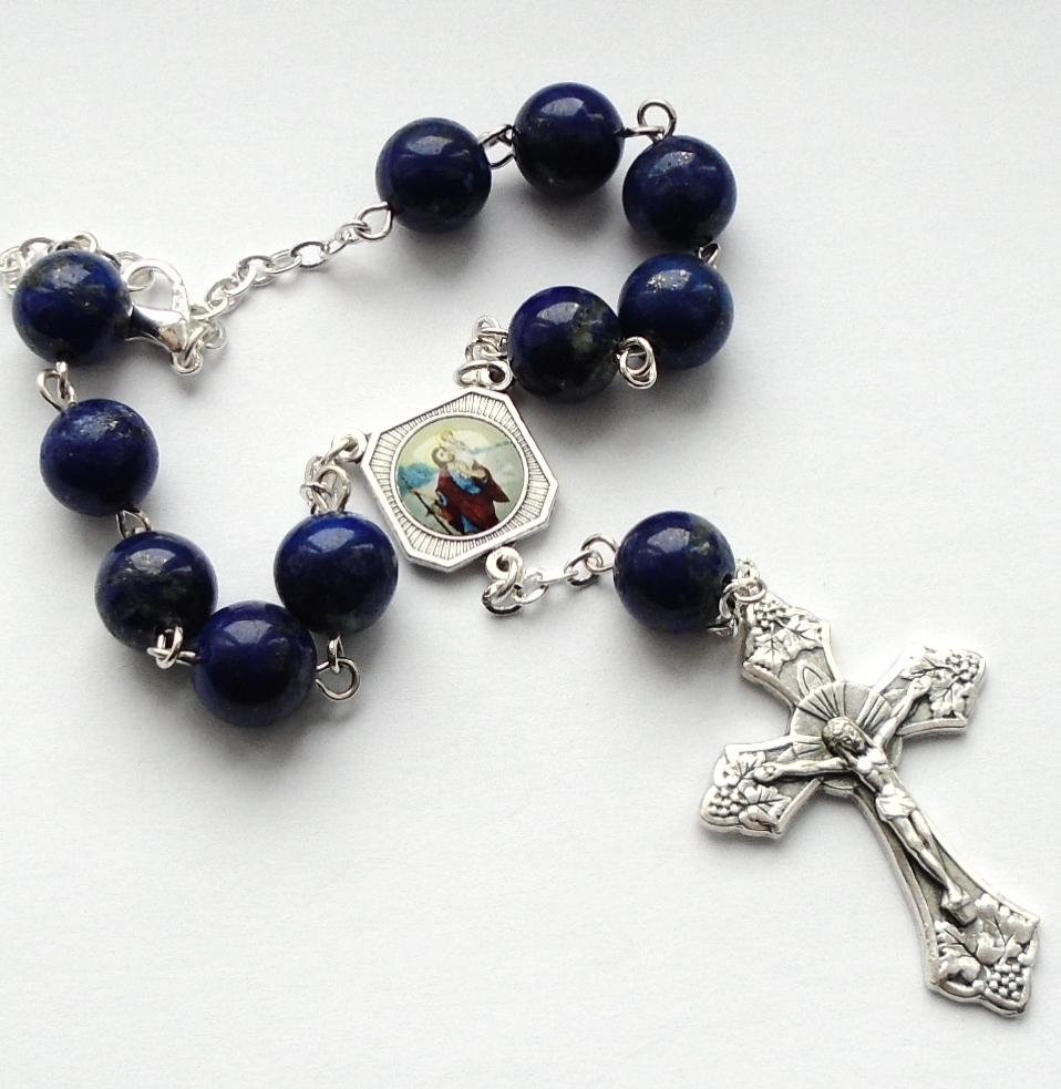 Růženec do auta se Svatým Kryštofem (lapis lazuli)