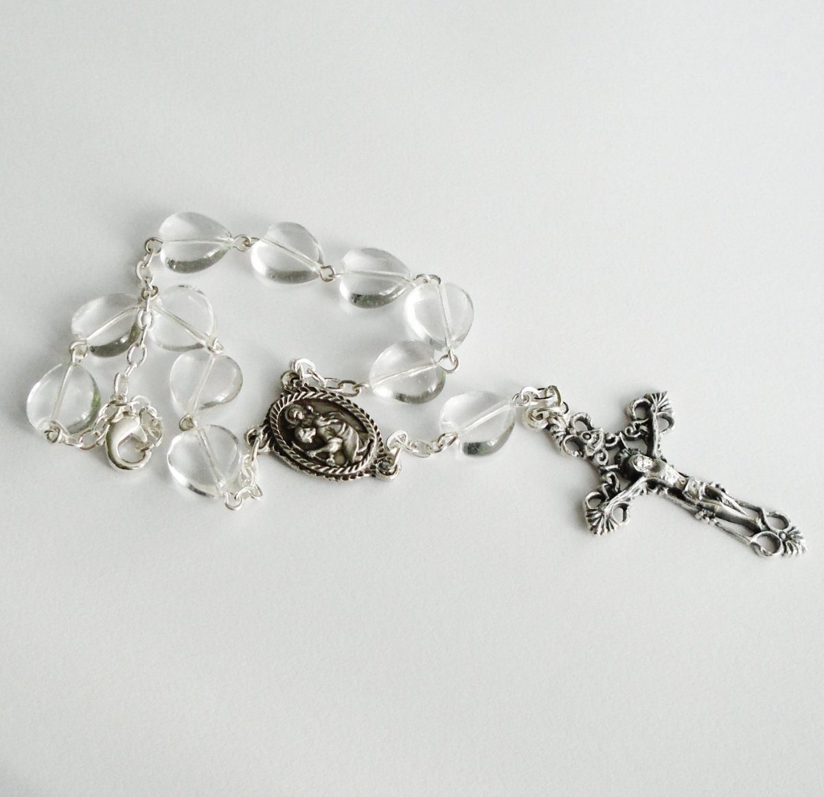 Růženec do auta se Svatým Kryštofem (křišťál,srdce)