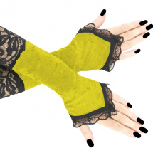 Dámské  žluté sametové společenské rukavice s krajkou 1175-06