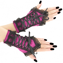 Bezprsté růžové sametové  rukavice s korzetovým šněrováním 1055-01
