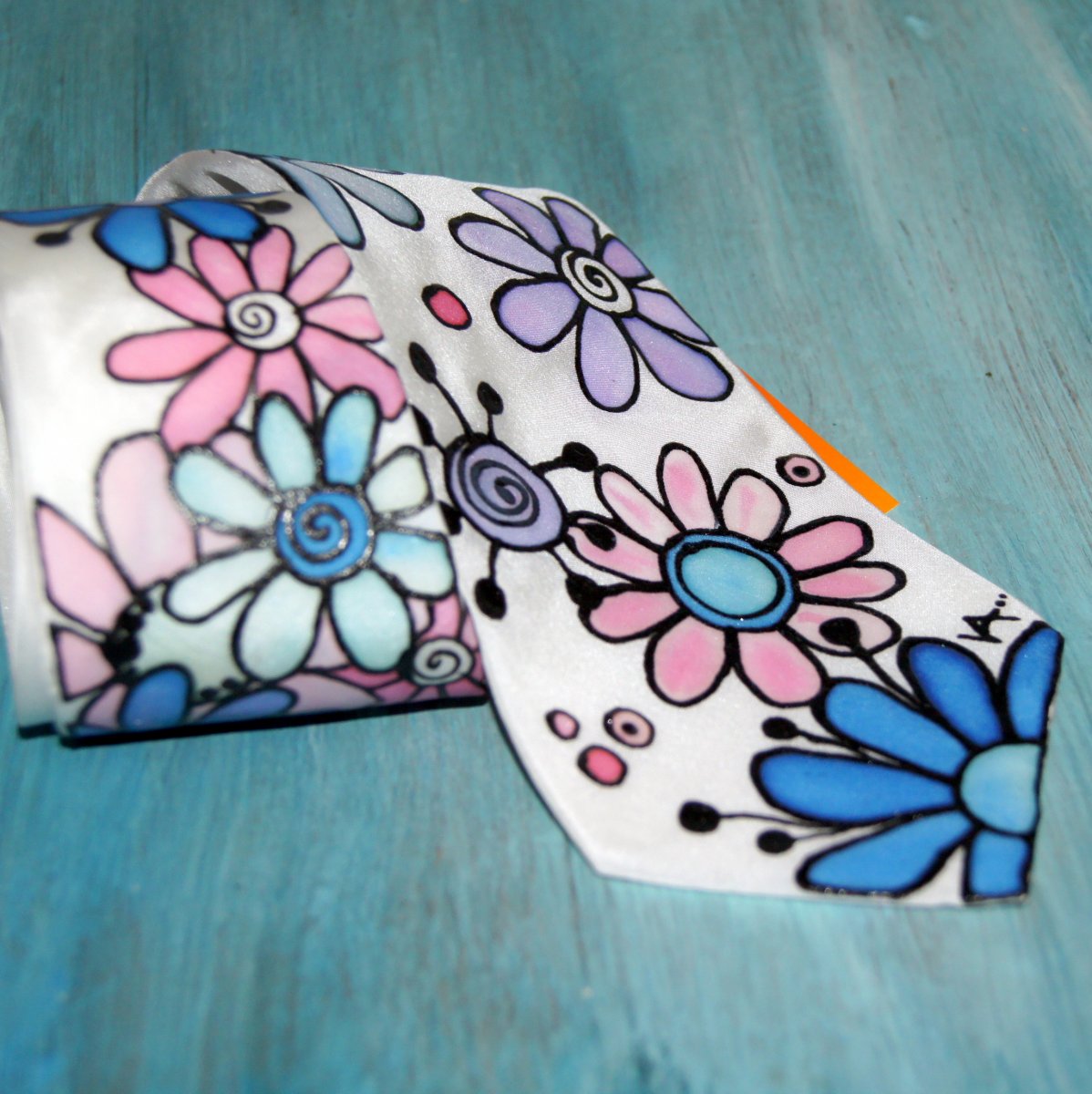 Kravata květinová...  modrá - na objednávku