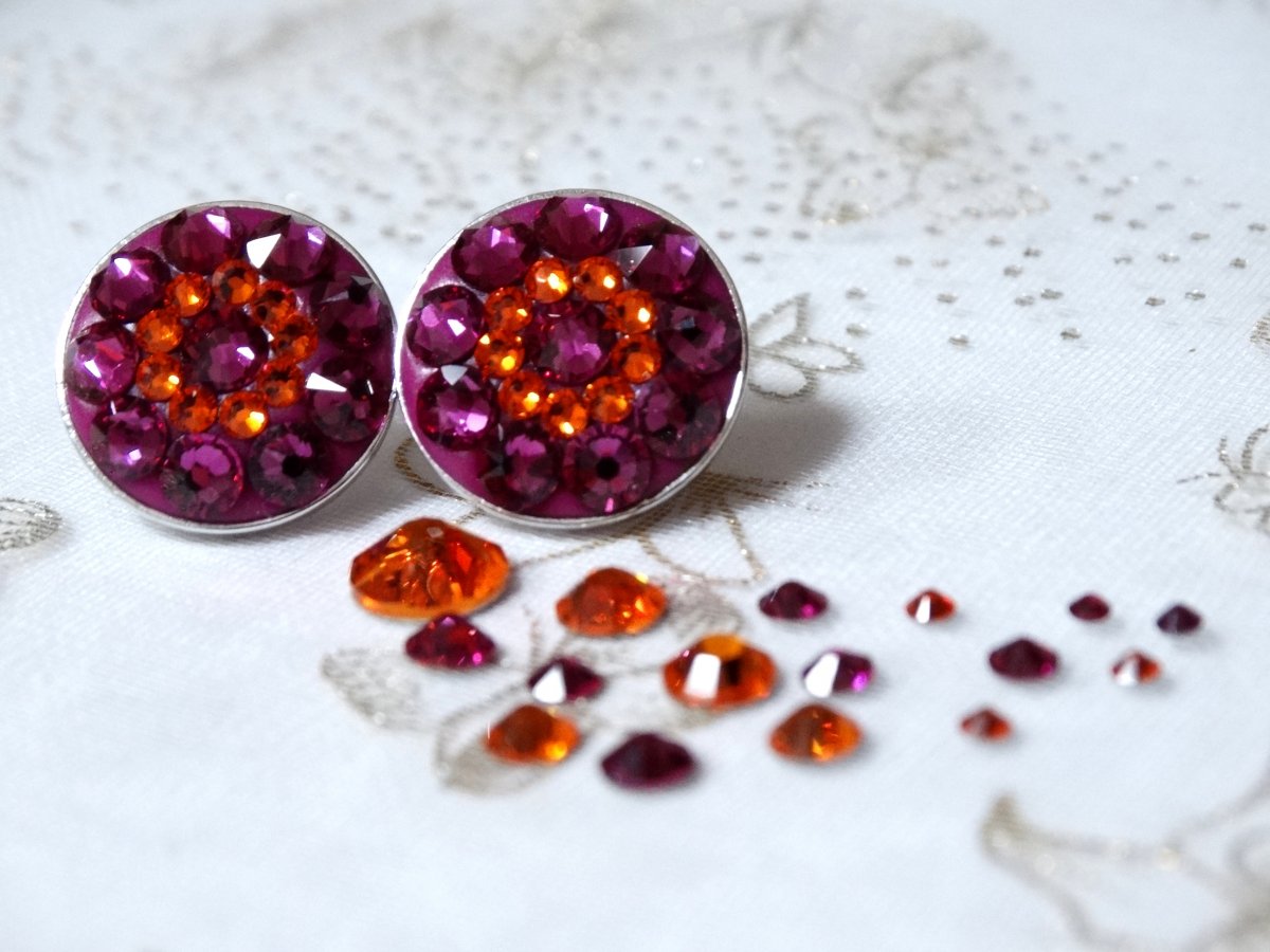 Střední fuchsiovo-oranžové mandalové náušnice