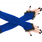 Dámské modré sametové společenské rukavice s krajkou 1020L