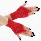 Dámské krajkové červené bezprsté rukavice 05P3