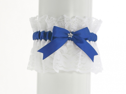 Saténový podvazek modrý s krajkou pro nevěstu 1P2