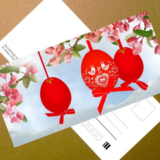 TŘI ČERVENÁ VAJÍČKA - pohlednice