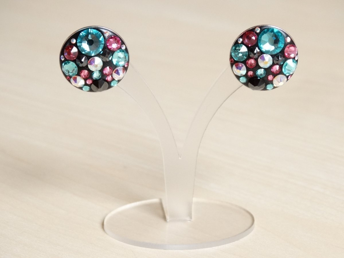 Velké černo-tyrkysovo-růžové náušnice