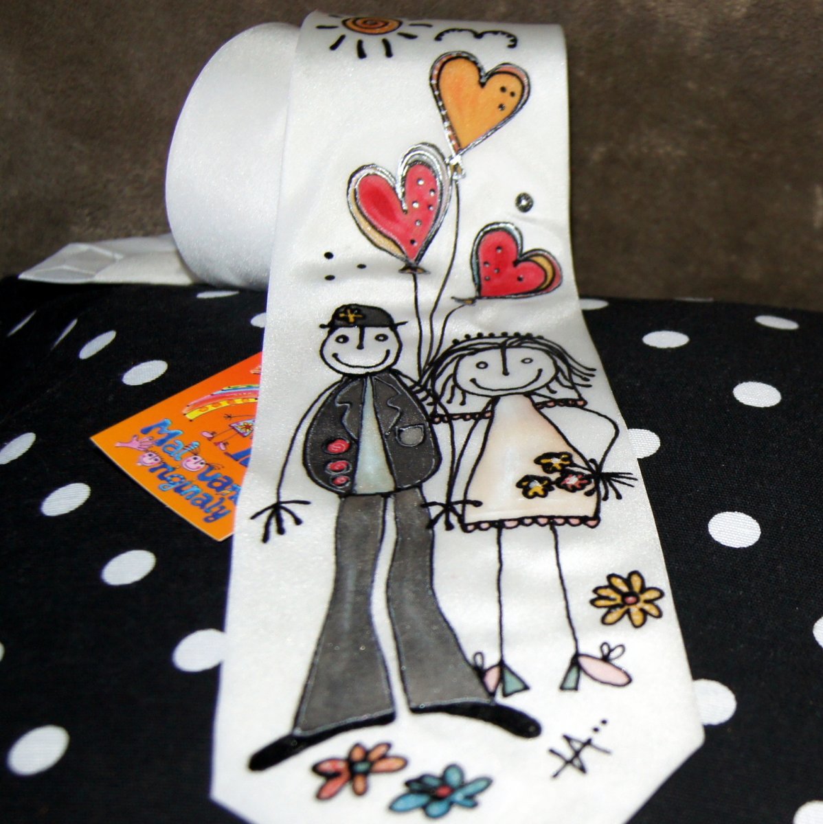 Malovaná kravata (nejen) svatební balónková No.2