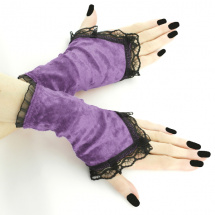 Sametové rukavice s krajkou fialové 03A