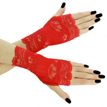 Společenské červené krajkové rukavice 01C