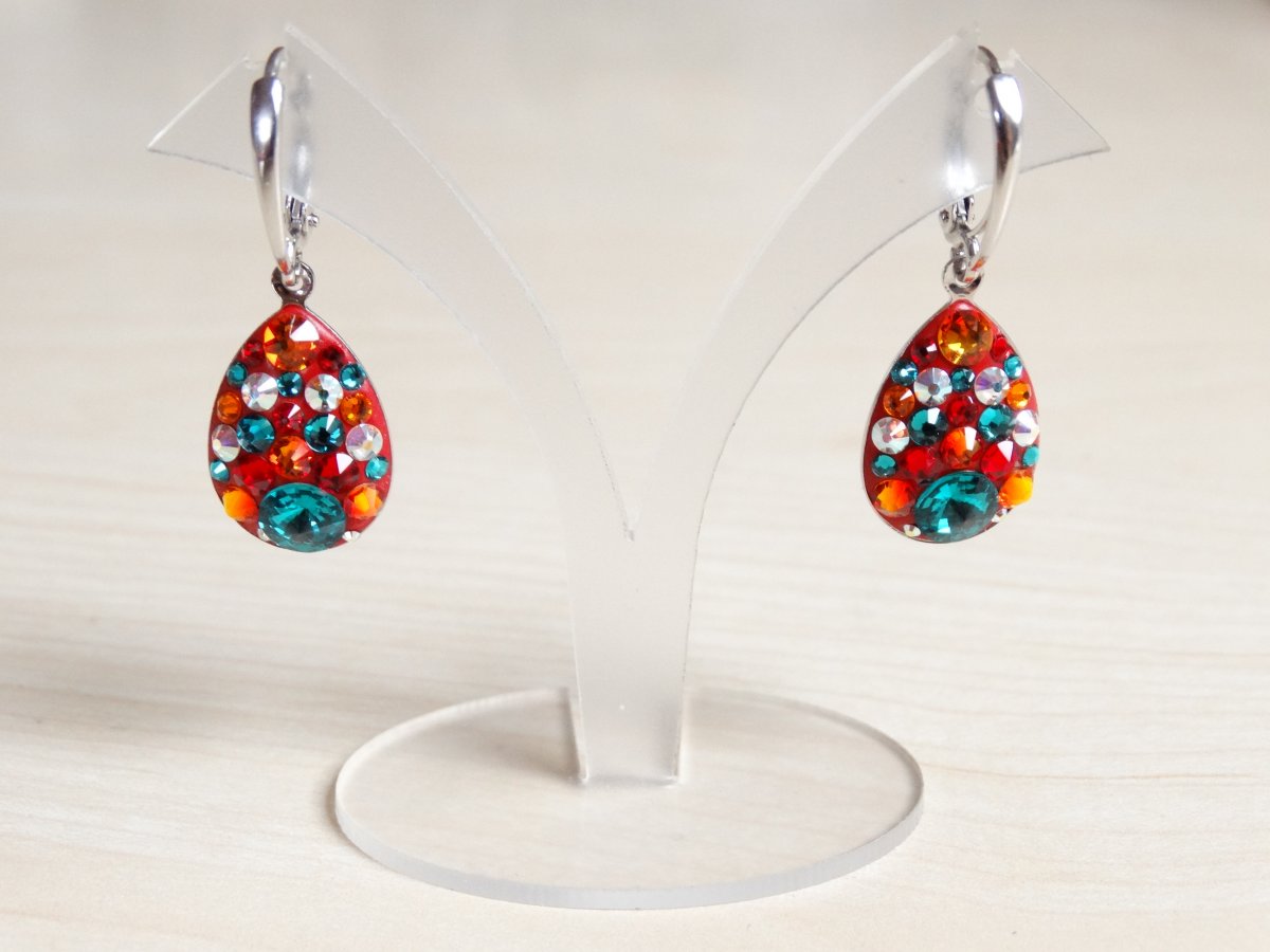 Velké visací orange-red-turquoise kapky