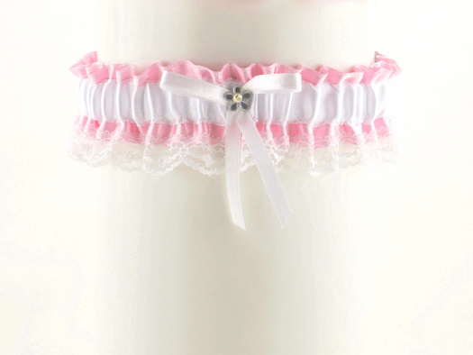 Podvazek pro nevěstu růžový s krajkou 07C6