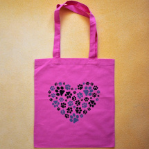 Tmavě růžová plátěná taška s kočičími stopami 11355004