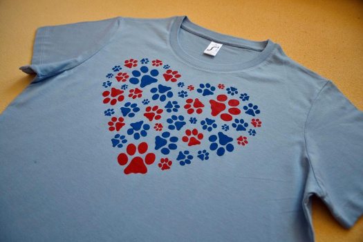 Modré dámské triko s kočičími stopami M 11355000