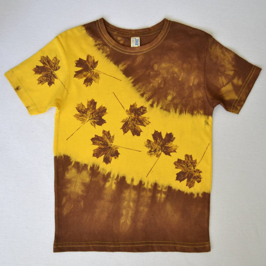 Žluto-hnědé dětské tričko s listy (7-8 let) 11778597