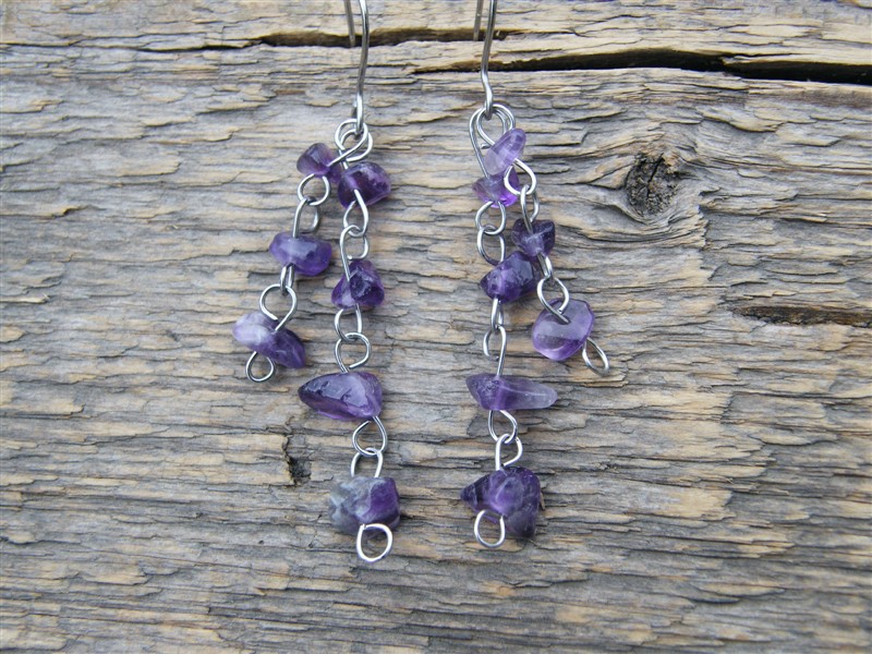 Řetízkové náušnice s ametystem - NA PŘÁNÍ - pro E.K.