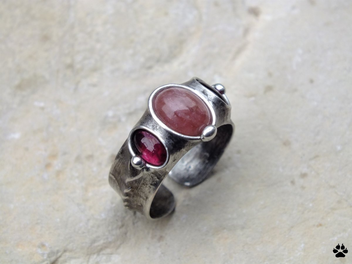 Prsten Růženka - rodochrozit s granáty 