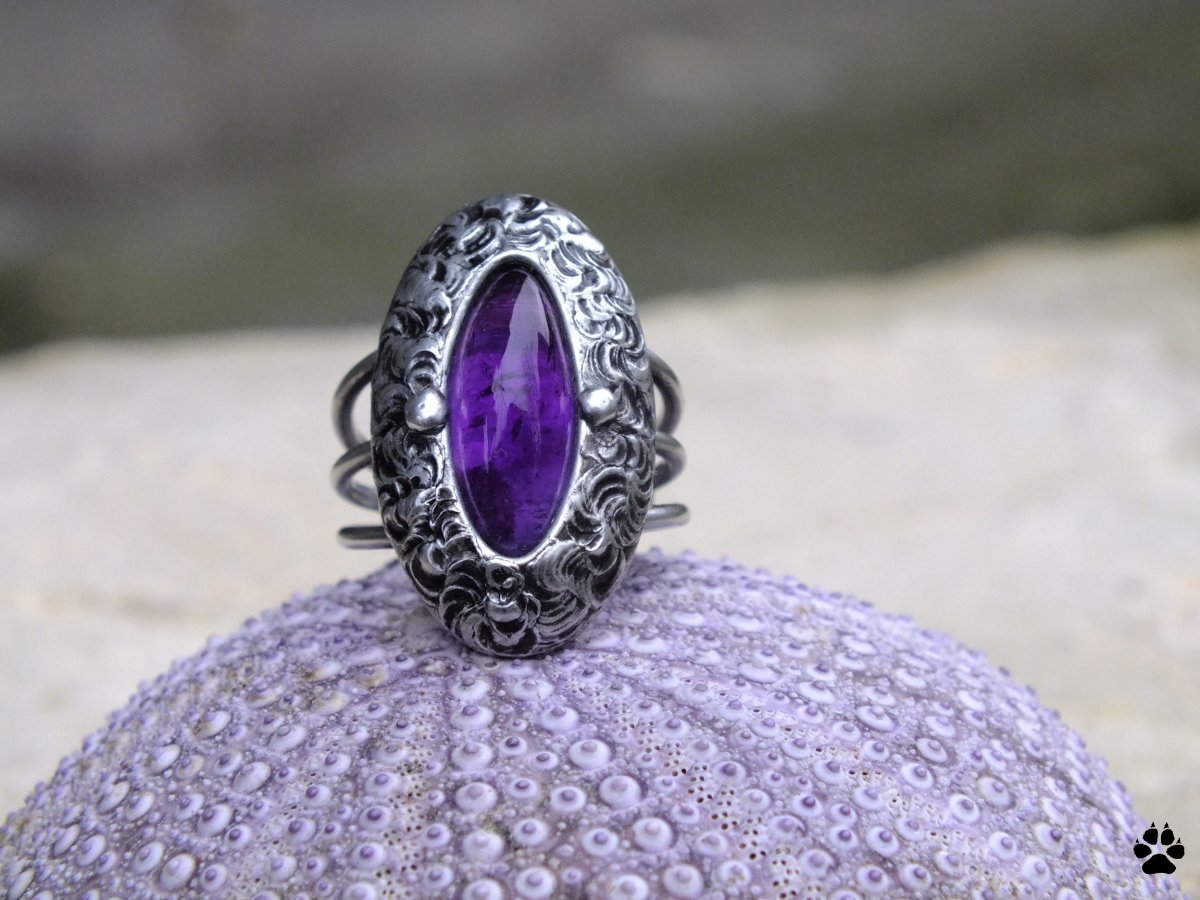 Ametystový oválek - cínovaný prsten