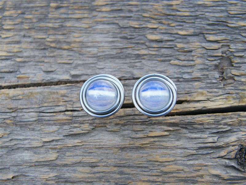 Náušnice - bodovky s opalitem - hypoalergenní chirurgická ocel