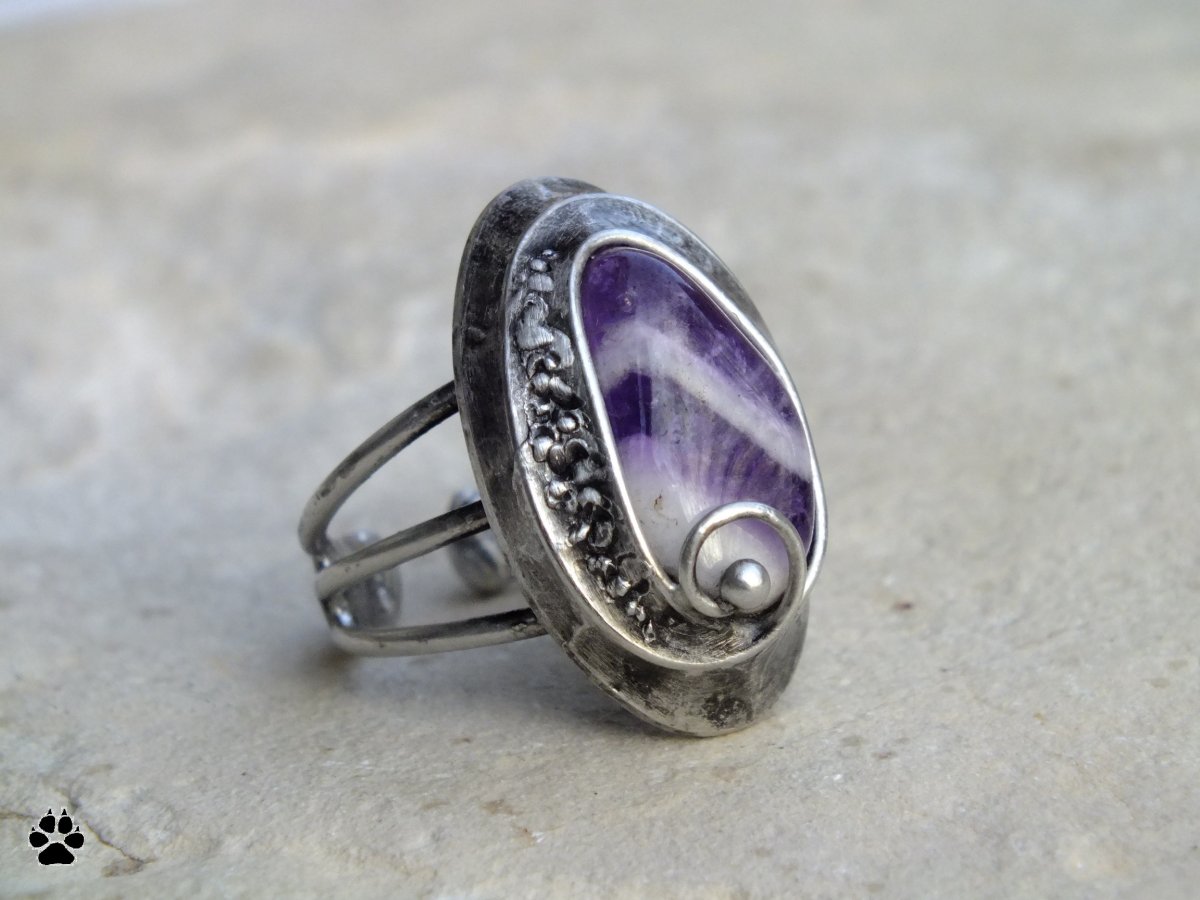 Ametystový pruhovaný- cínovaný prsten