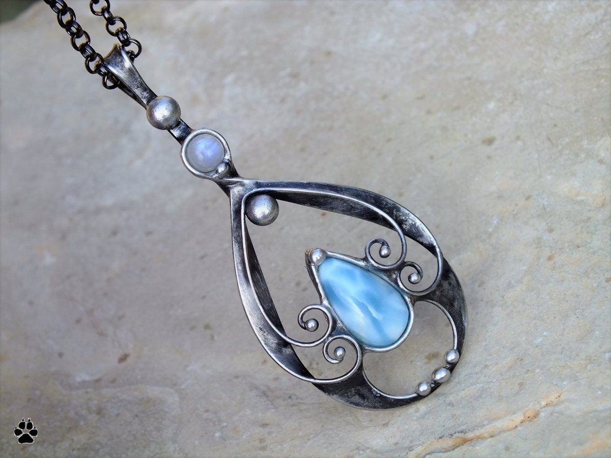 Larimarový s měsíčním kamenem - náhrdelník