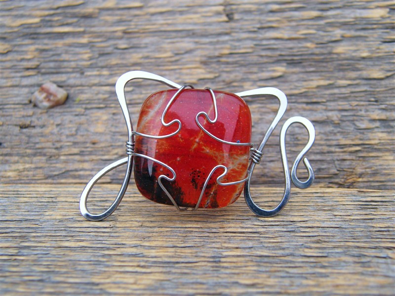 Spona na šátek (šálku) s fusingovým sklem - tepaná chirurgická ocel