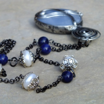 Angelit a říční perly - dlouhý náhrdelník