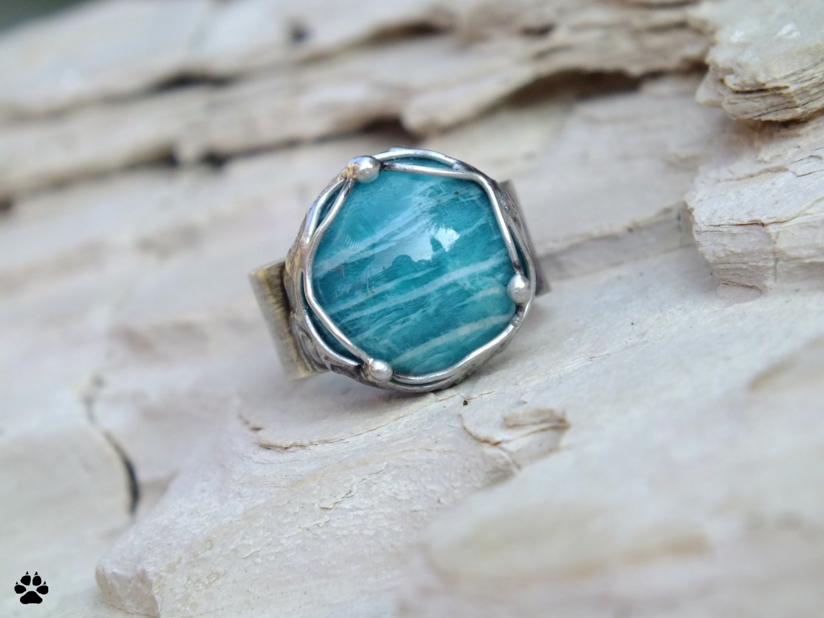 Azurové moře - prsten s amazonitem