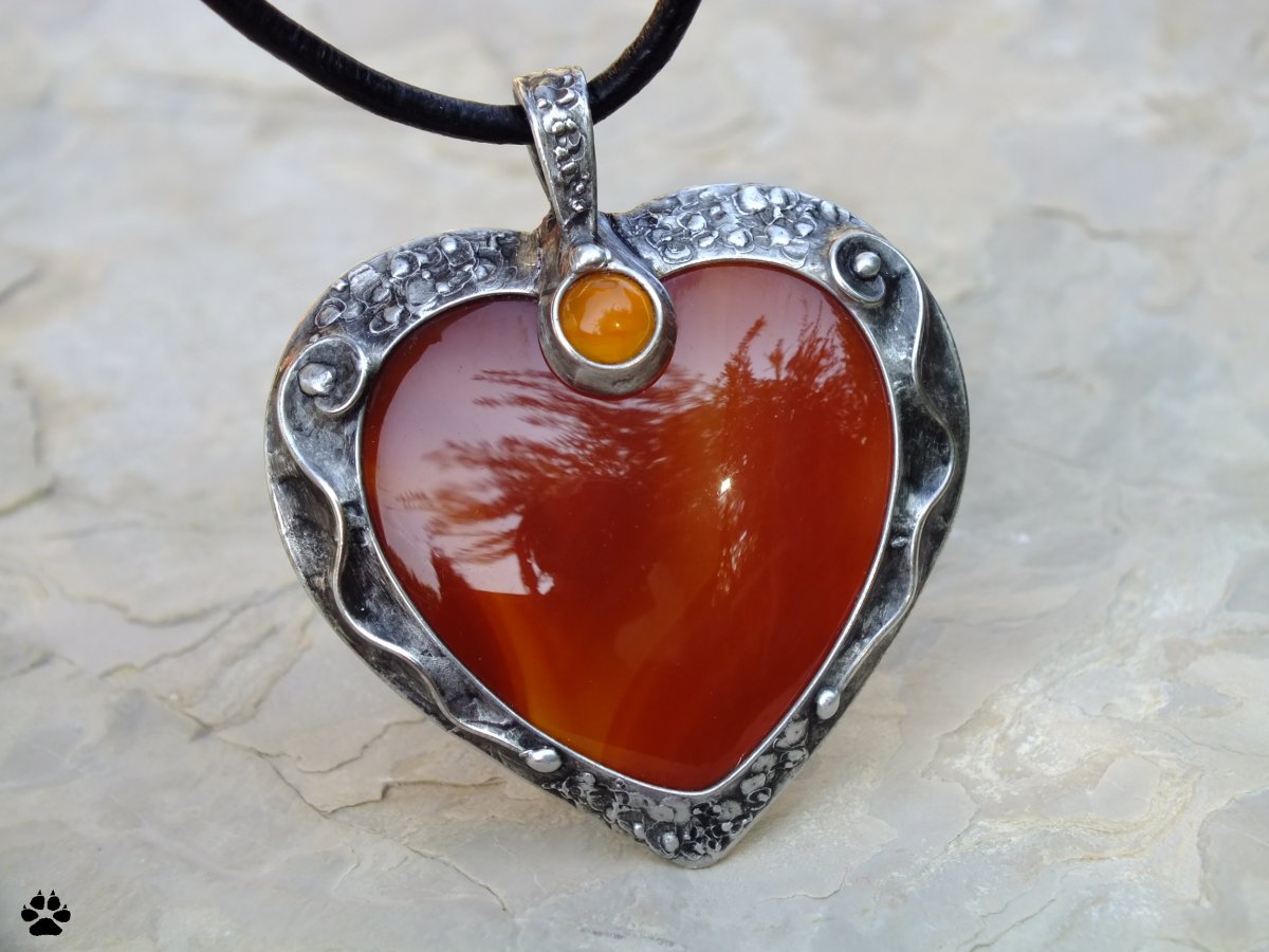 Srdce s achátem červeným a karneolem