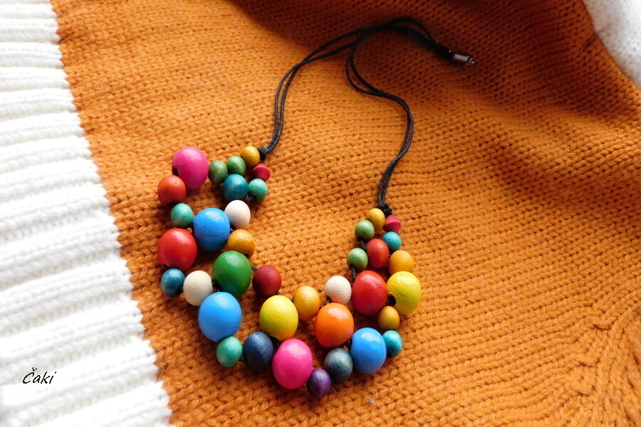 Náhrdelník - Dřevo, nerez, cotton