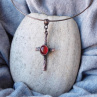Přívěšek -Měděný retro křížek s karneolem