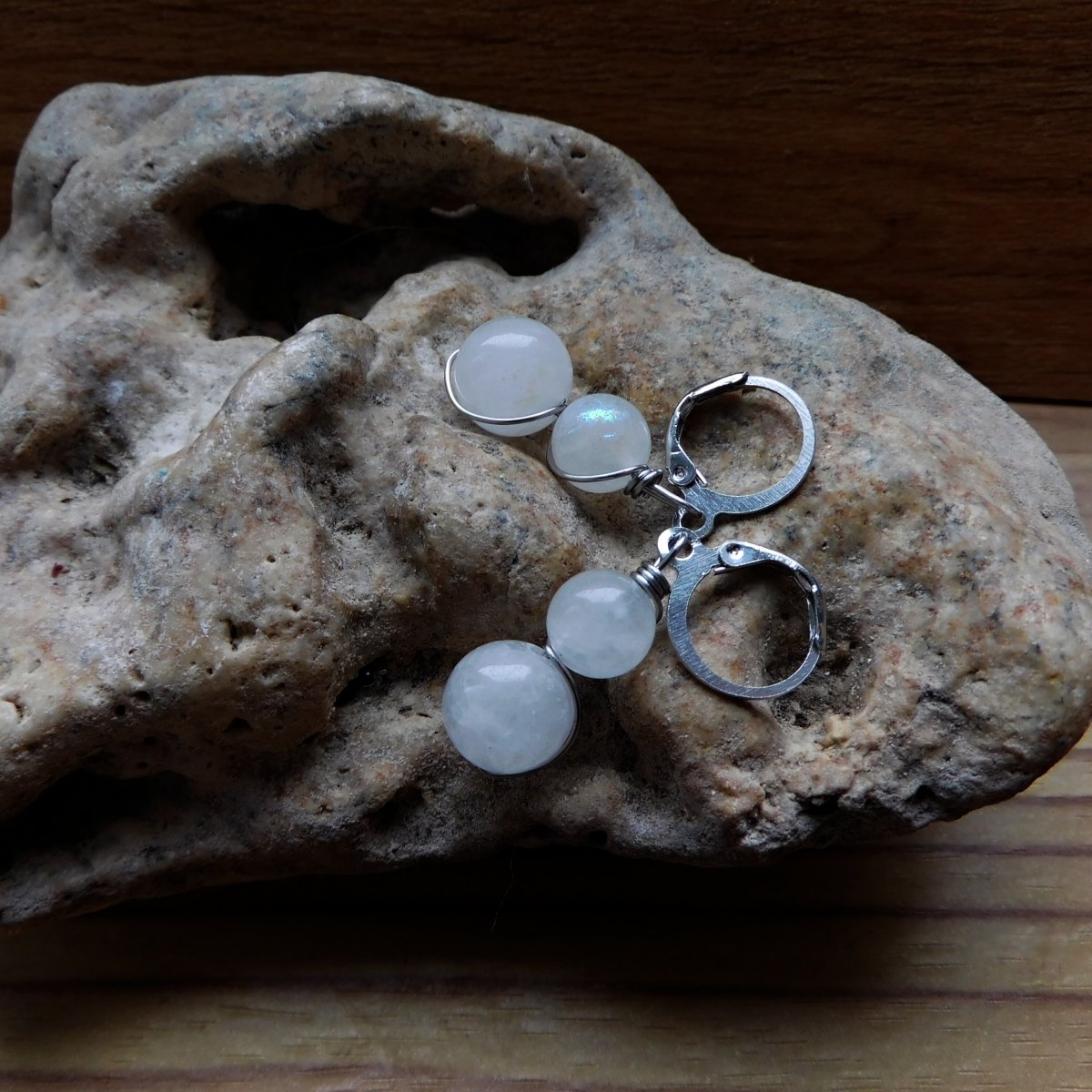 Naušnice s měsíčním kamenem, nerez