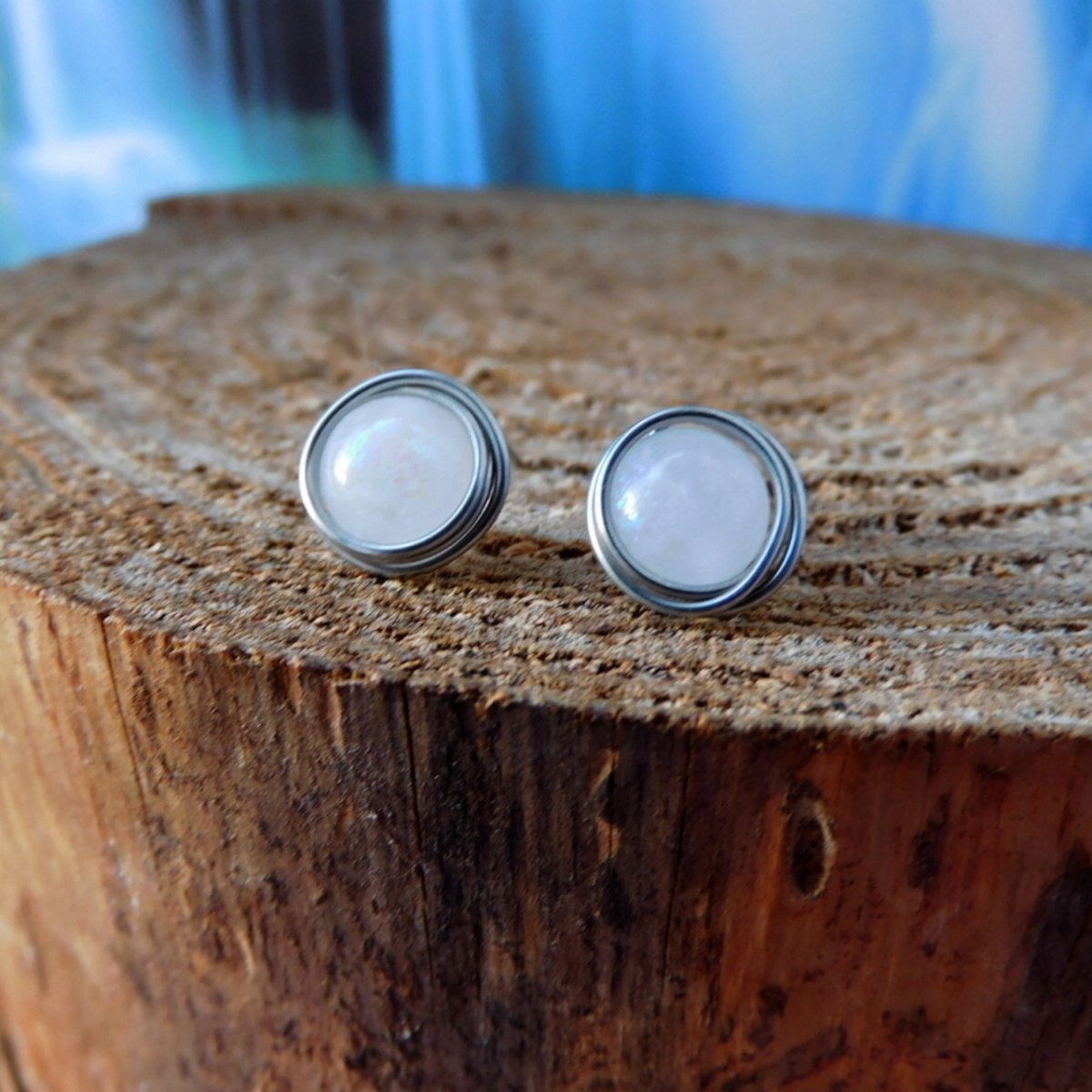 Naušnice -pecky,nerez,měsíční kámen