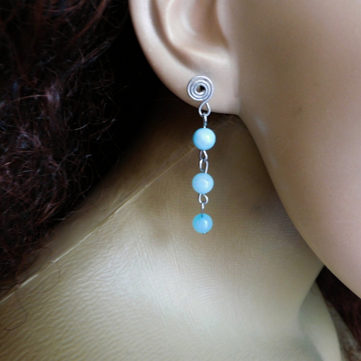 Naušnice -Nerez-amazonit,  napichovací