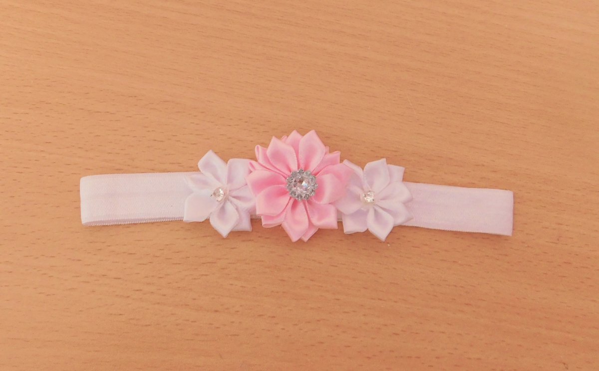 Čelenka bílo růžová 3 květiny