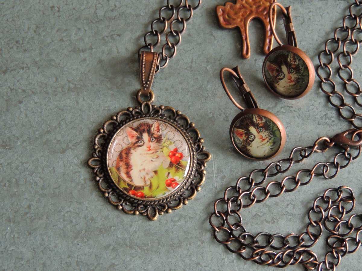 Kočičí čičiči, souprava náhrdelník a náušnice