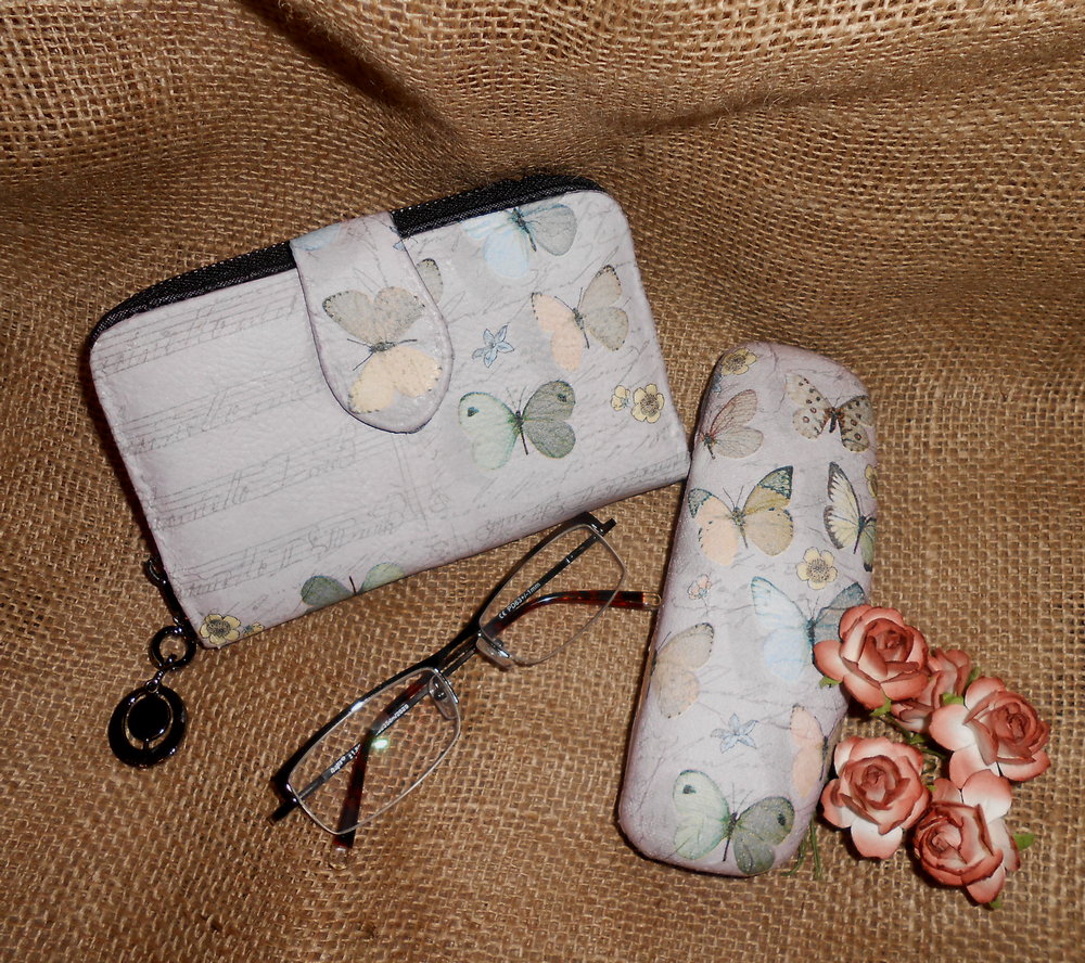 Sada - peněženka + pouzdro na brýle - Motýlci