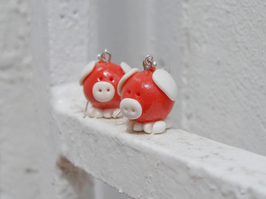 Náušnice - prasátka - červená