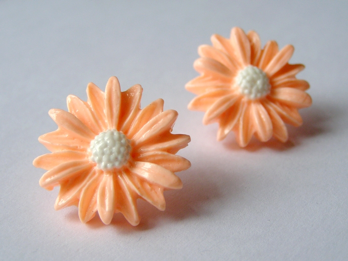 Náušnice - kopretiny - lososová