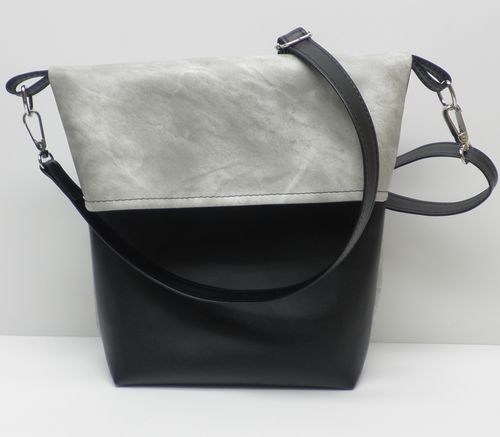 celokoženková kabelka Flippy- šedá(mramor)+černá