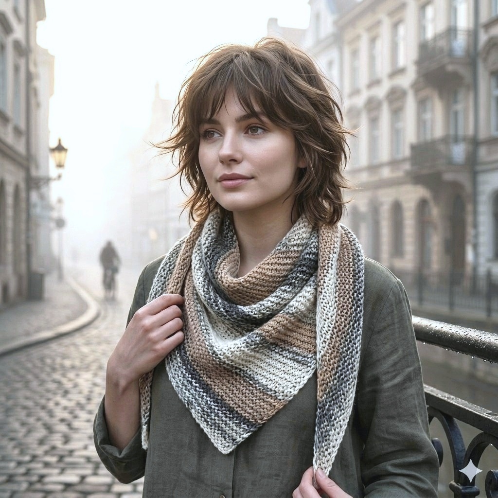 RUČNĚ PLETENÝ ASYMETRICKÝ ŠÁTEK - TERKA