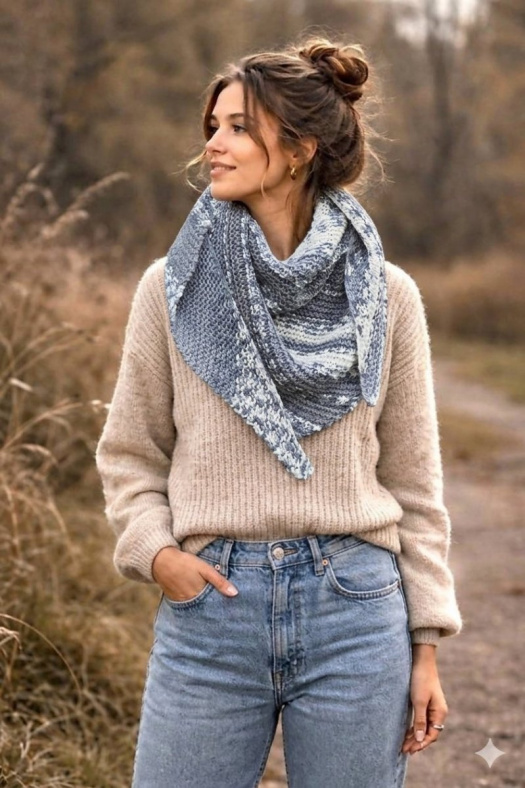 RUČNĚ PLETENÝ ASYMETRICKÝ ŠÁTEK - LIBĚNA