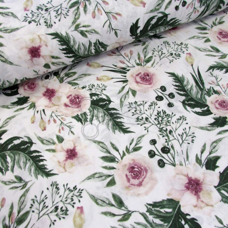 Bavlněná látka - metráž - růže starorůžová - š.160 cm