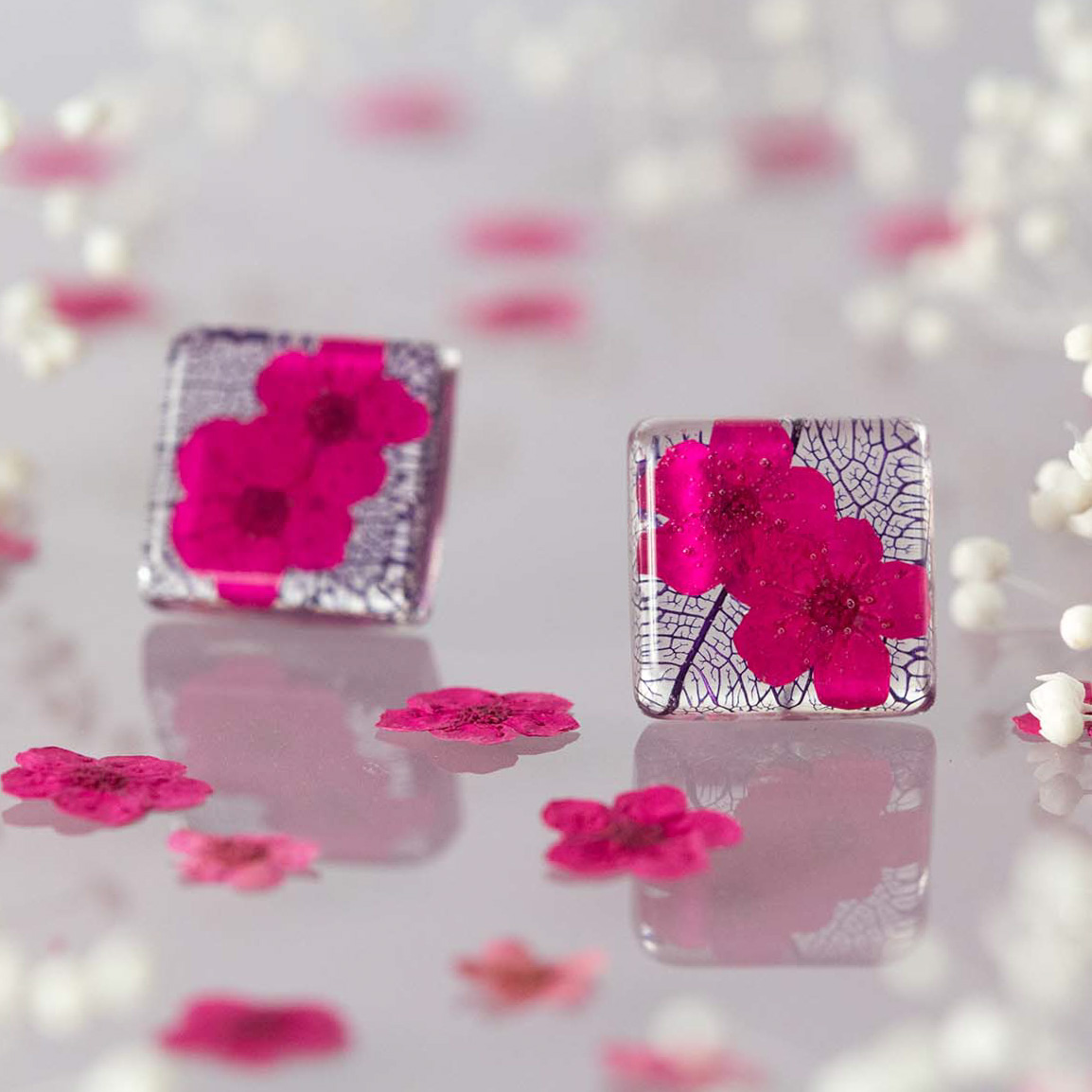 Fuchsiové náušnice s pravými kvítky