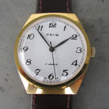 Náramkové hodinky Prim, zlacené pouzdro, z roku 1974