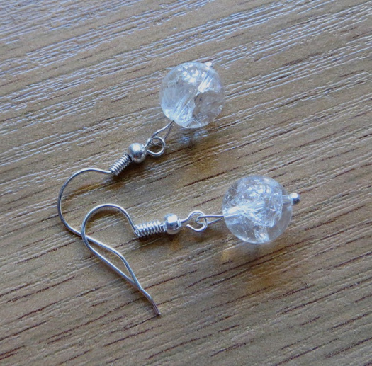 Náušnice čiré skleněné kuličky crackle   (NA0331)