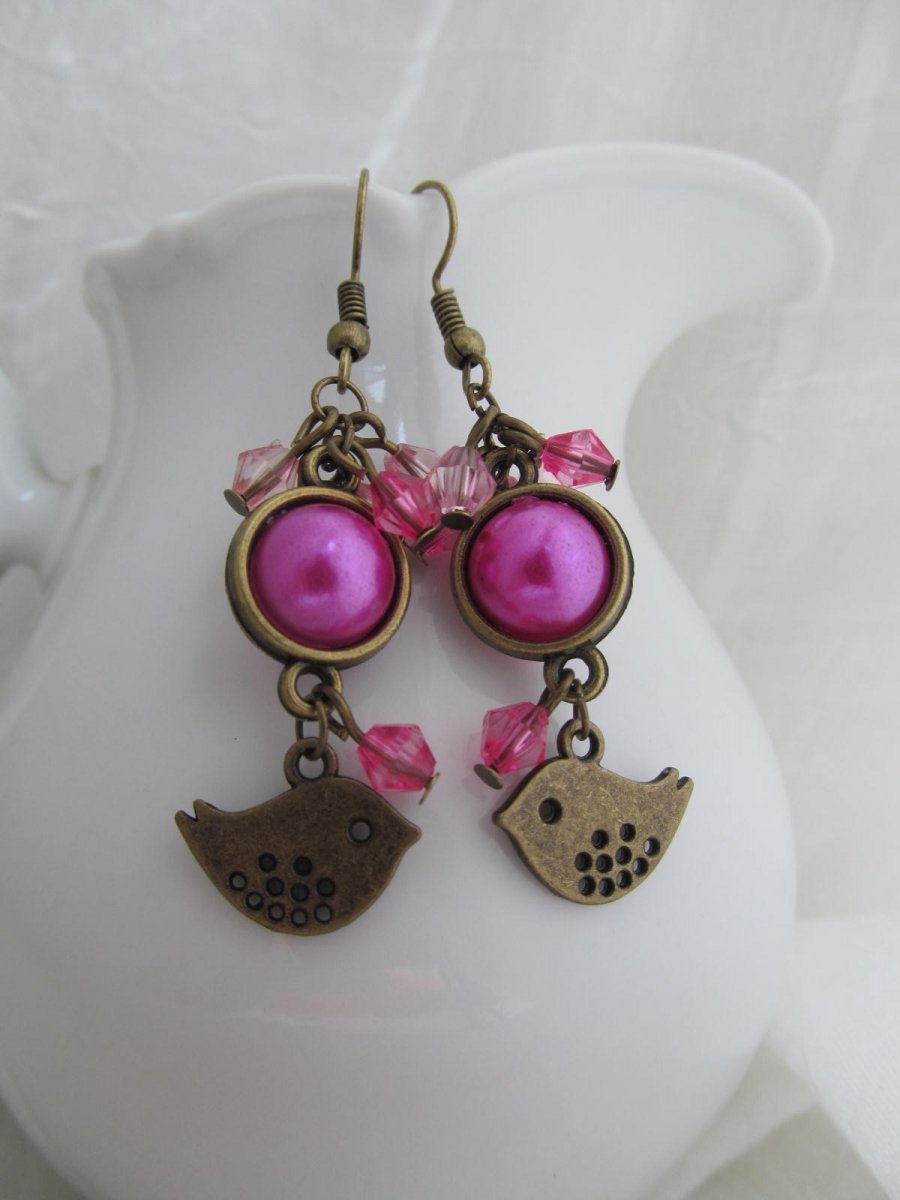 Bronzový ptáček - náušnice